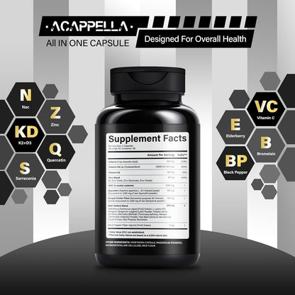 ACAPPELLA N-Acetyl Cysteine Food Supplement with Vitamin D3 K2 Zinc Quercetin – 120 Capsules