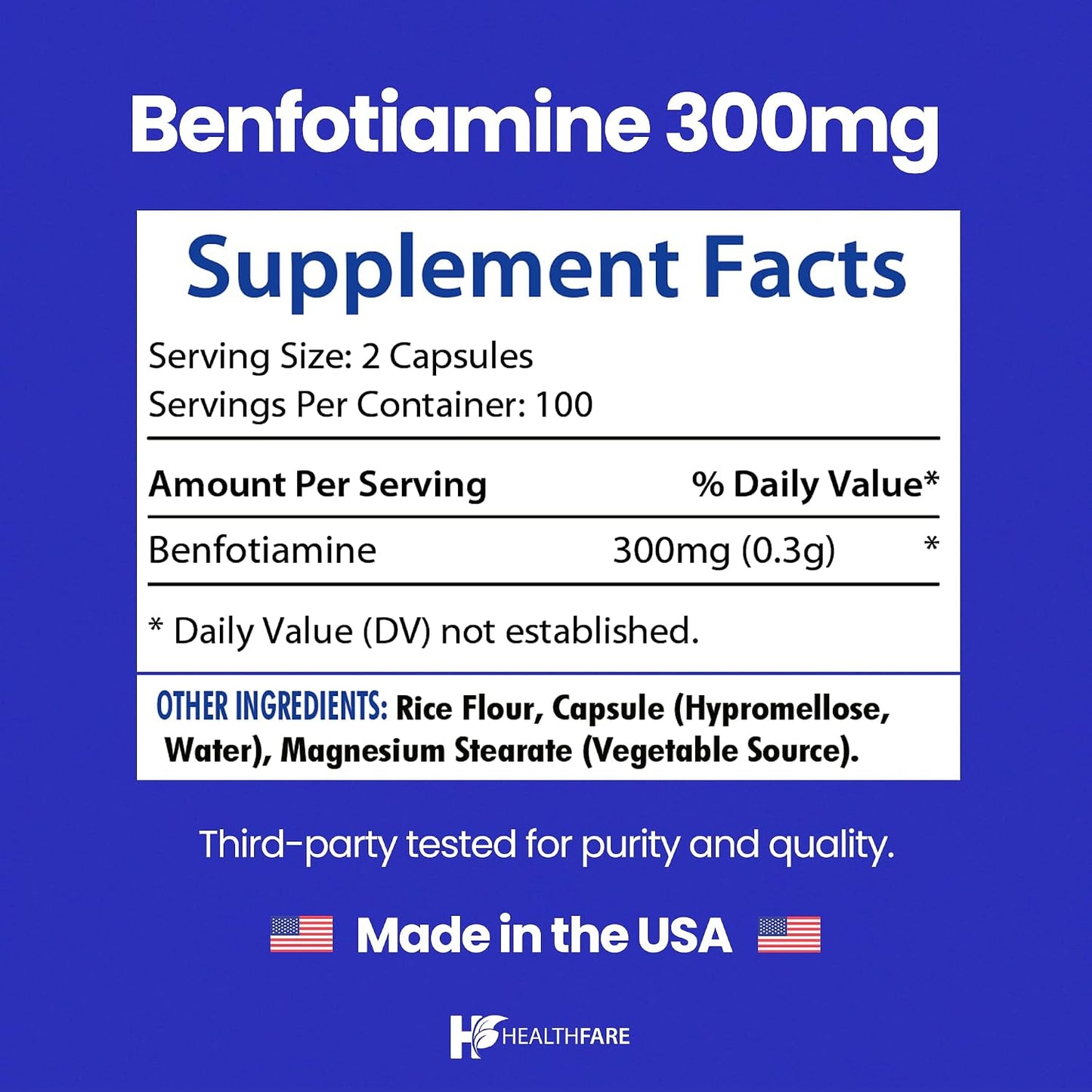 Healthfare Benfotiamine 300mg – 200 Veg Capsules - görsel 3