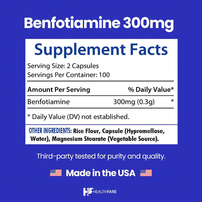 Healthfare Benfotiamine 300mg – 200 Veg Capsules