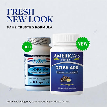 AFI Dopa 400 | Mucuna Pruriens Extract | 15% L-DOPA | Supports Healthy Mood, Focus and Motivation | Vegan, Non-GMO, Gluten-free | 250 Capsules