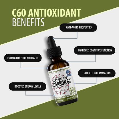 Greska's C60 in Organic Olive Oil - 45-Day Supply - Solvent-Free Carbon 60 Antioxidant