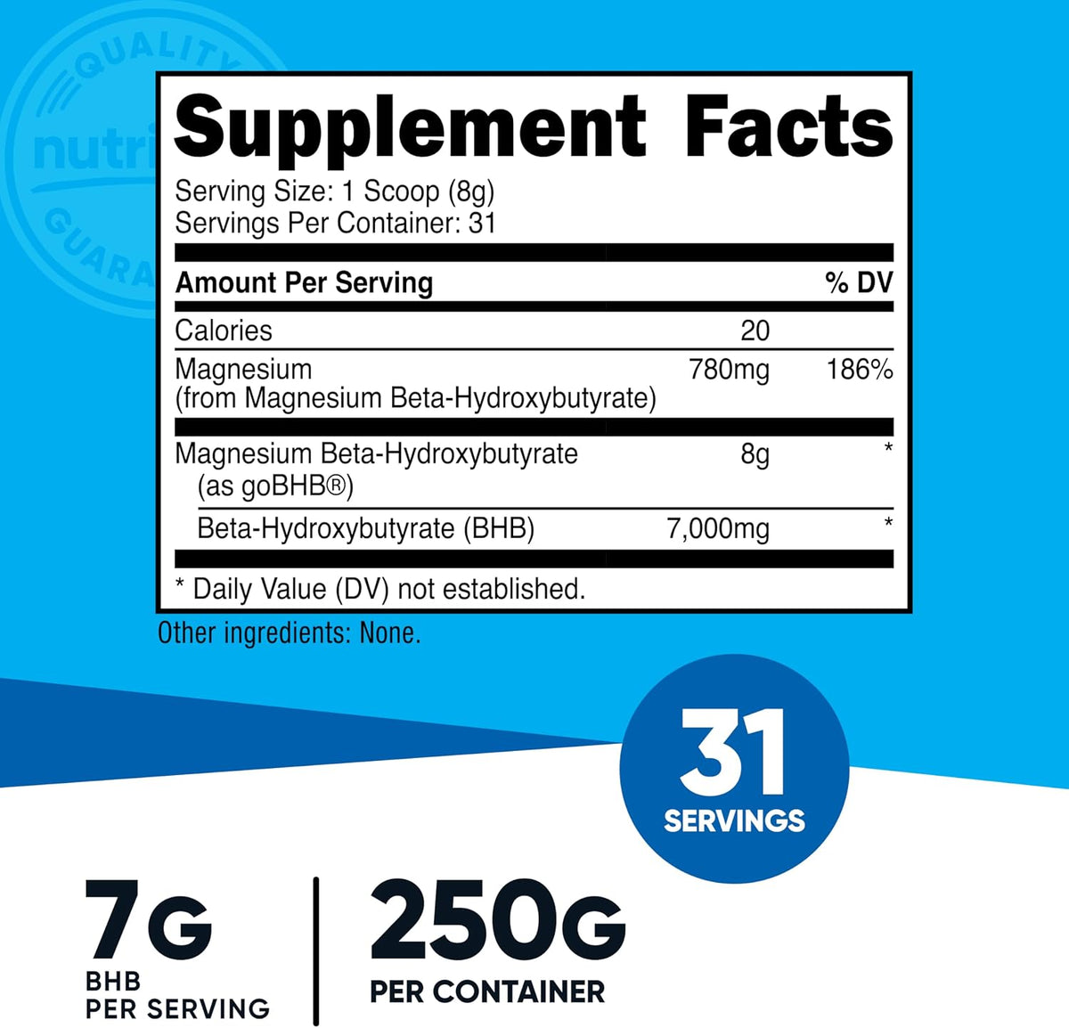 Nutricost Magnesium BHB Salts - Exogenous Ketone Supplement, Unflavoured, 250g - görsel 2
