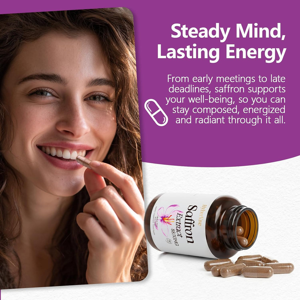 HyberVive Saffron Supplements 88.5mg - 90 Vegan Capsules - görsel 2