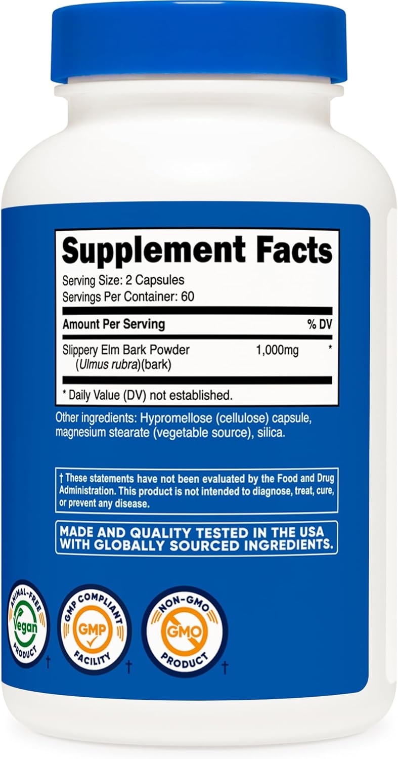 Nutricost Slippery Elm Bark Capsules 1000mg Per Serving, 120 Capsules – Non-GM, Gluten-free, Vegetarian Friendly - görsel 5