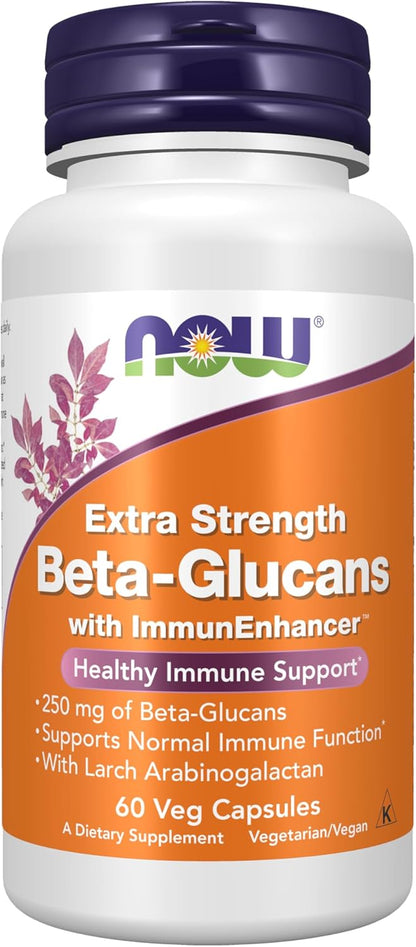 NOW Foods Beta-Glucans with ImmunEnhancer™, Extra Strength, 60 Vegan Capsules