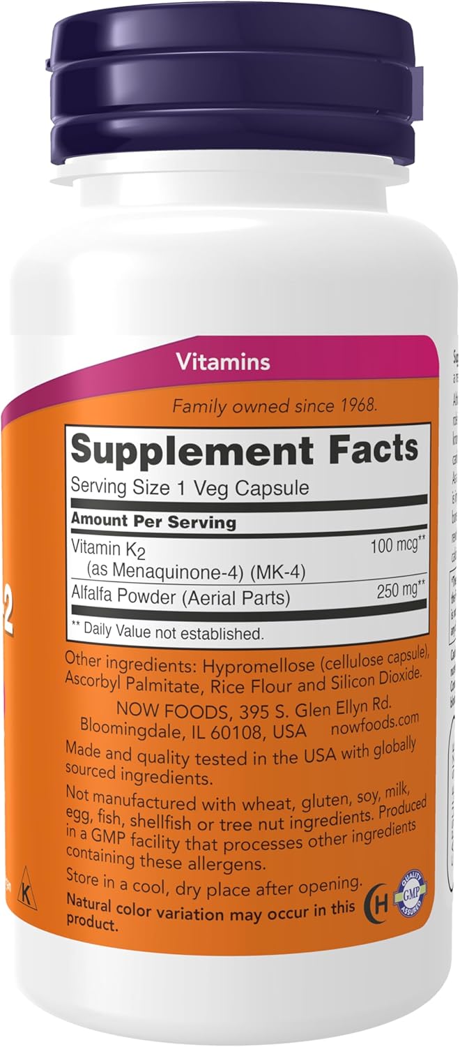NOW Foods Vitamin K-2 100 mcg, Menaquinone-4 (MK-4) - 100 Veg Capsules - görsel 2
