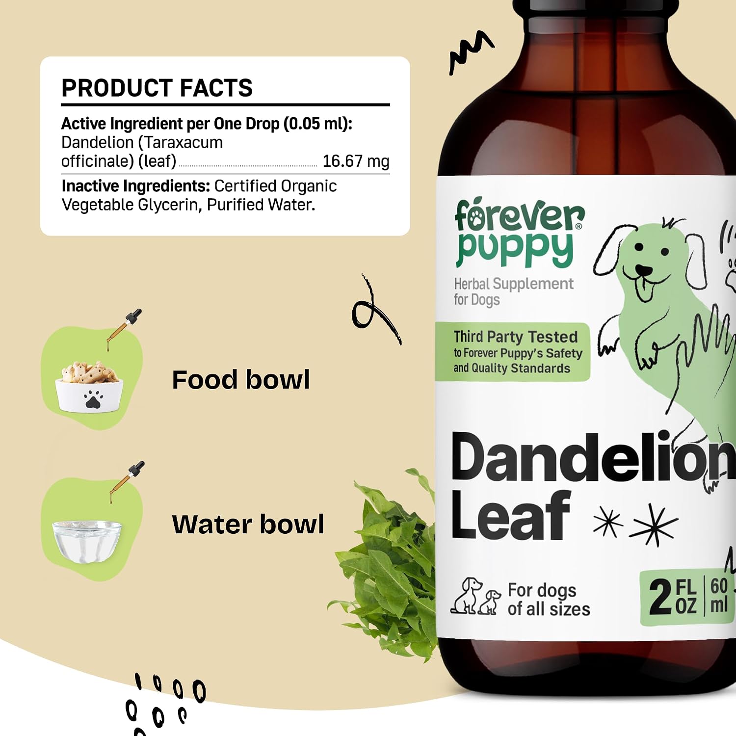 Forever Puppy Dandelion Leaf Drops for Dogs - Liquid Herbal Supplement for Kidney Support, 60 ml - görsel 3