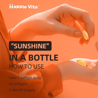 HappieVita Vitamin D3 & K2, 5000 IU (125 µg) + 100 µg, 60 Soft gel capsules