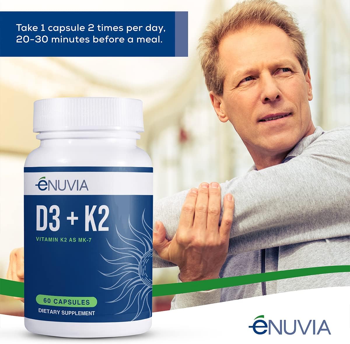 Enuvia D3+K2: Vitamin D3 & K2 Food Supplement with BioPerine, 60 Vegetarian Capsules - görsel 4