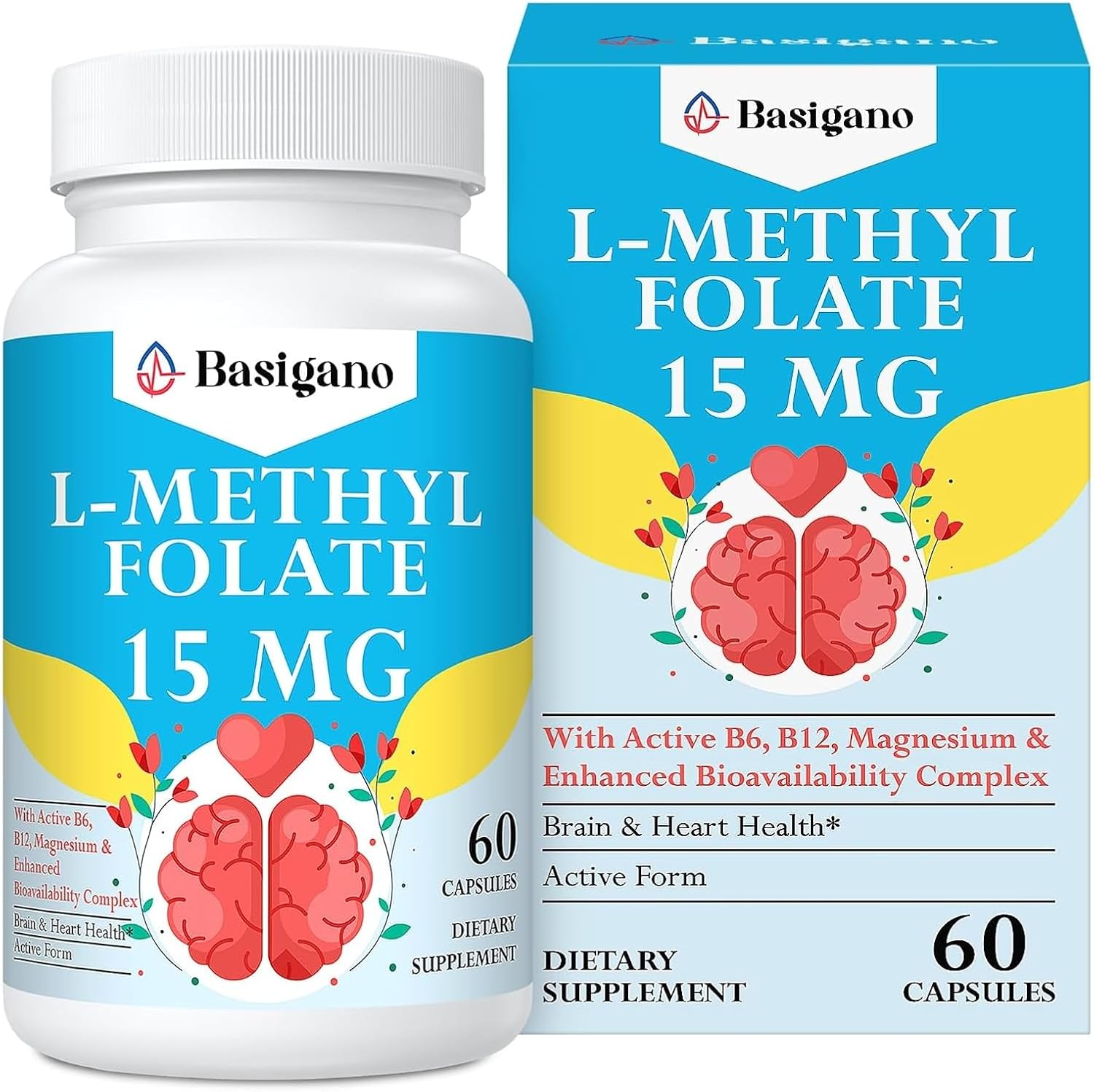 Basigano 15mg L-Methylfolate (5-MTHF) with B6 & B12 – 60 Vegetarian Capsules - görsel 7