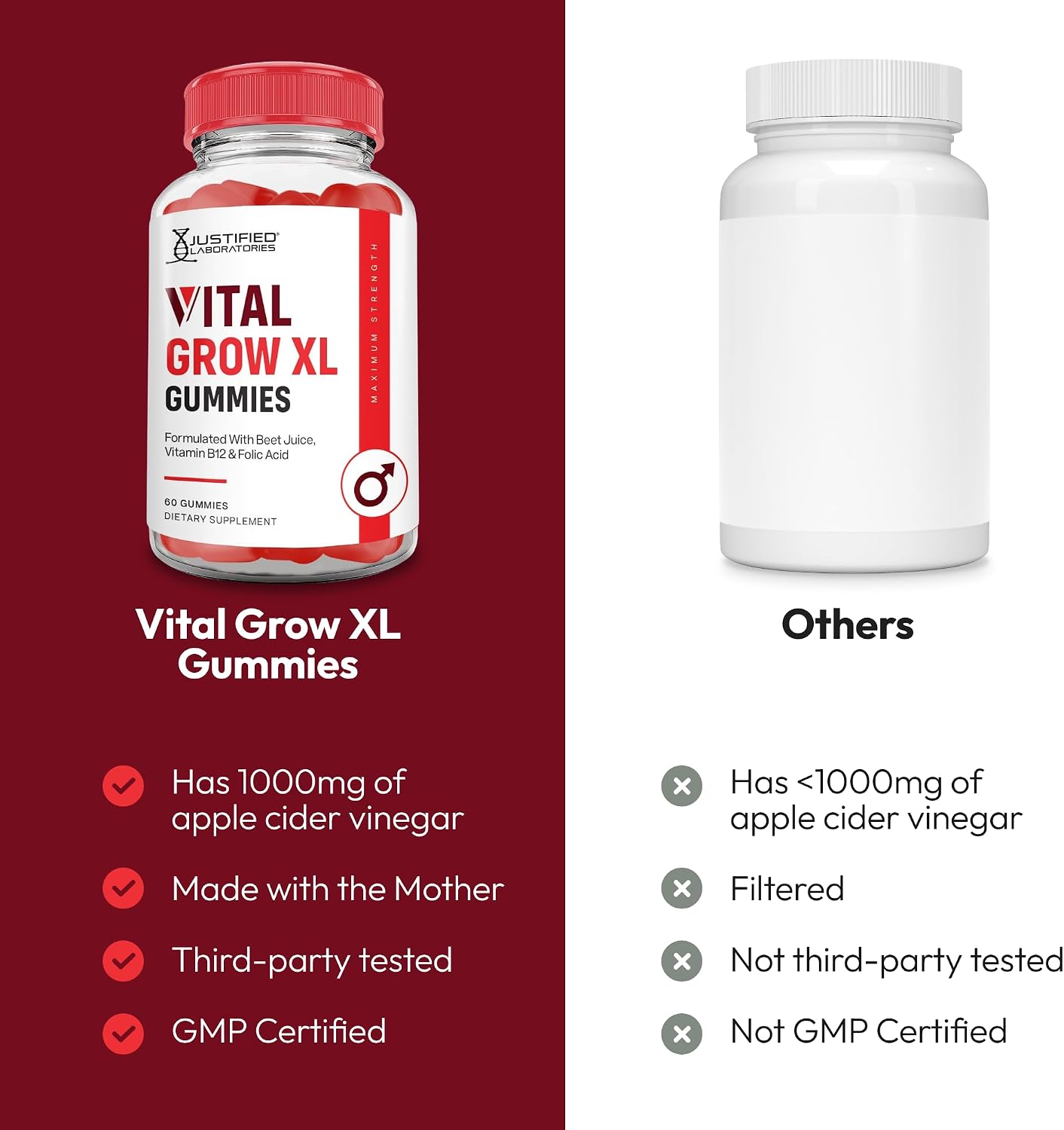 Justified Laboratories Vital Grow XL Gummies - Apple Cider Vinegar with Vitamin B12 and Folate, 150 Servings - görsel 5