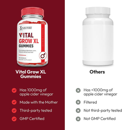 Justified Laboratories Vital Grow XL Gummies - Apple Cider Vinegar with Vitamin B12 and Folate, 150 Servings