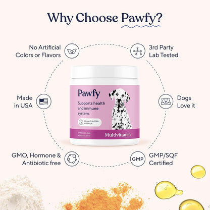 Pawfy Dog Multivitamins 15 in 1 - Advanced Formula for Skin, Coat & Overall Wellbeing (30 Chews)
