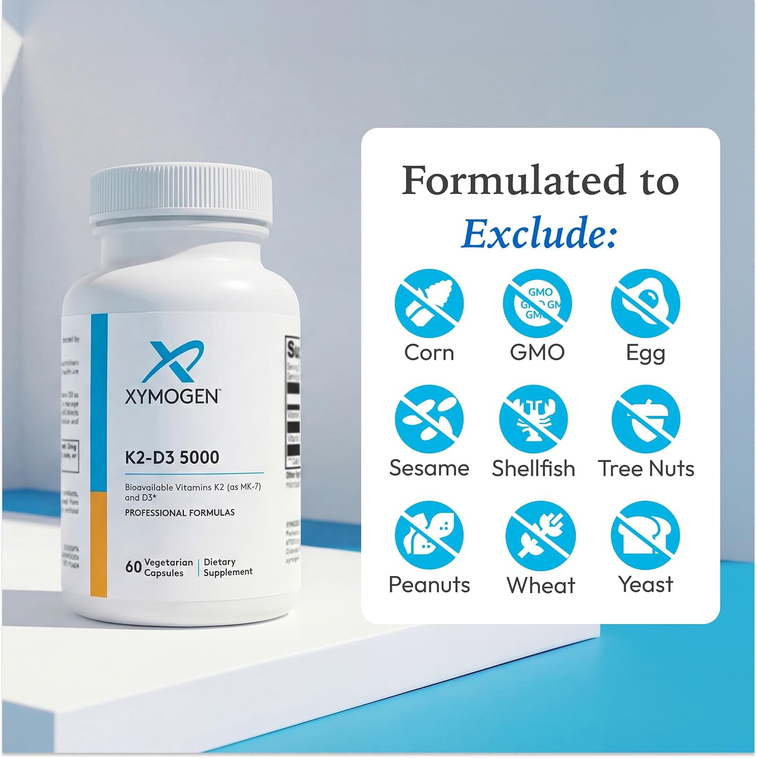 XYMOGEN K2-D3 5000 - Vitamin D3 K2 Food Supplement for Immune & Bone Support - Non-GMO, Gluten-Free, Vegetarian - 60 Capsules - görsel 6