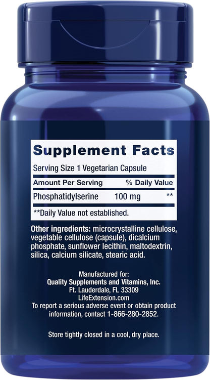 Life Extension PS Caps, Phosphatidylserine, for Cognitive Support, Gluten-Free, Non-GM, Vegetarian, 100 Capsules