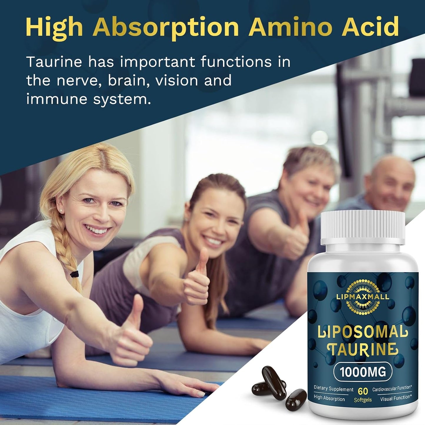 lipmaxmall Liposomal Taurine 1000mg - 2 Pack (60 Softgels) - görsel 4