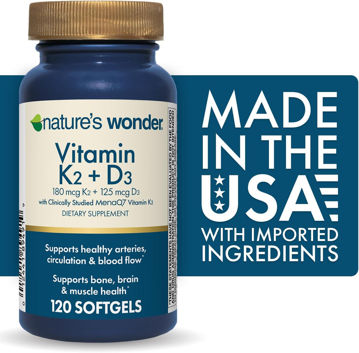 Nature's Wonder Vitamin K2 + D3 with MenaQ7 for Cardiovascular, Brain, Bone and Muscle Health, 120 Soft gel capsules, 120 Day Supply - görsel 2