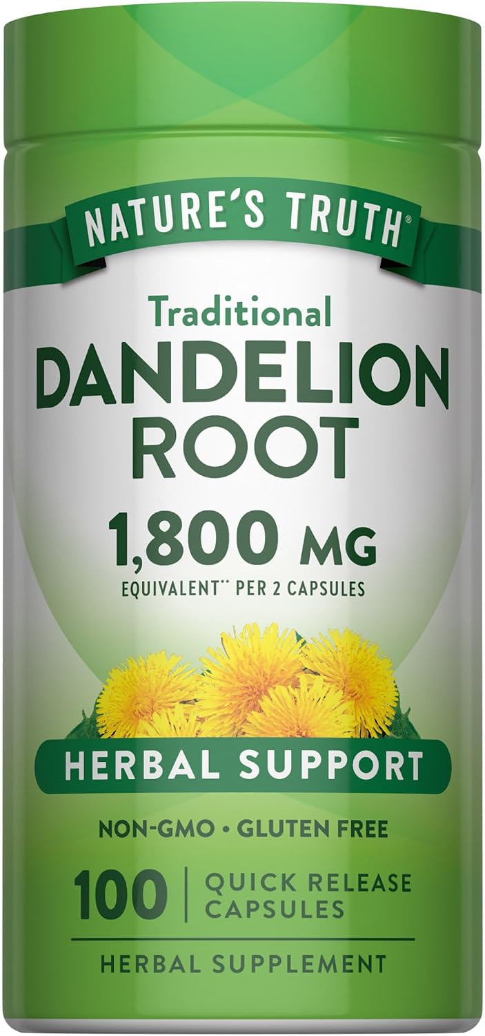 Nature's Truth Dandelion Root Capsules - 100 Capsules, Non-GMO & Gluten-free Herbal Supplement - görsel 1