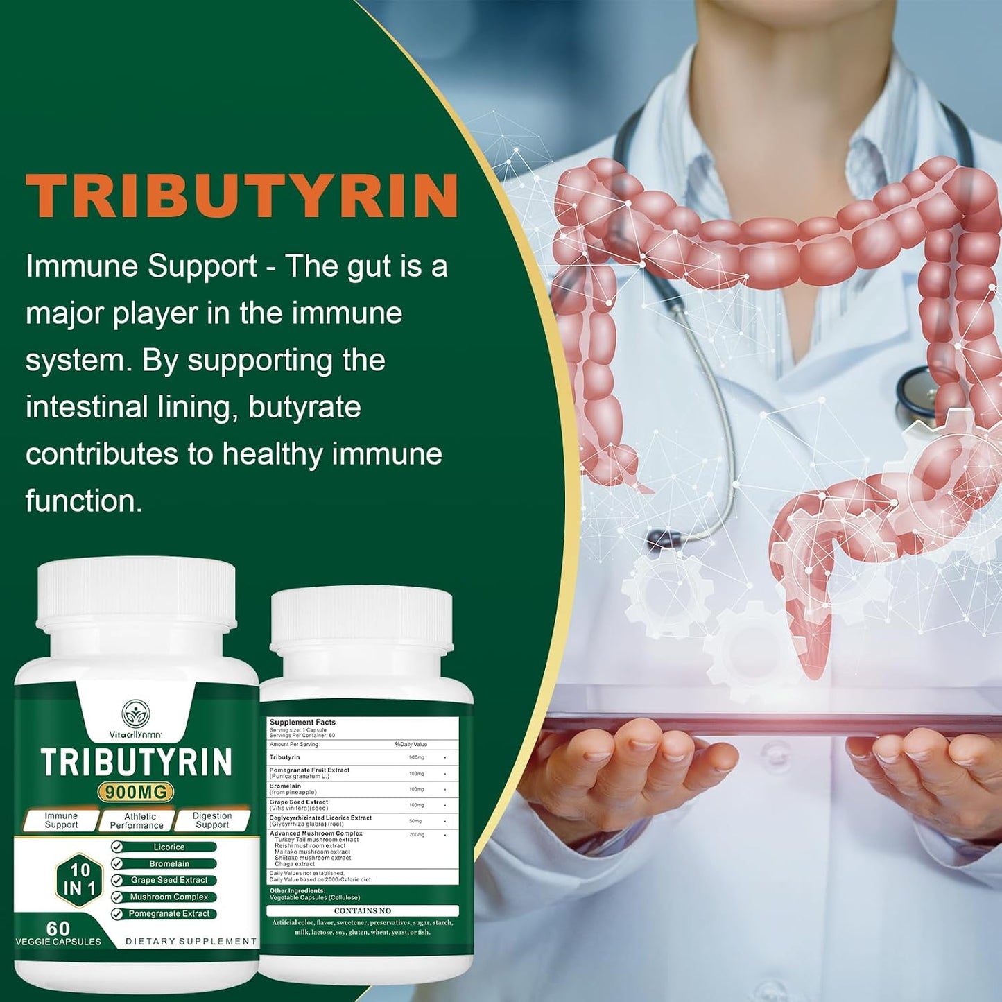 VITACRLLYNMN Tributyrin Supplement – Butyrate Precursor for Gut Barrier Support - görsel 4