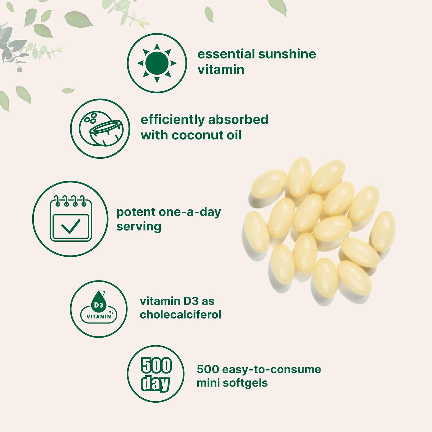 Micro Ingredients Vitamin D3 2,000 IU, 500 Soft gel capsules | Virgin Coconut Oil | Cholecalciferol Form | Bone, Immune & Heart Support | Easy to Swallow, Non-GMO - görsel 3
