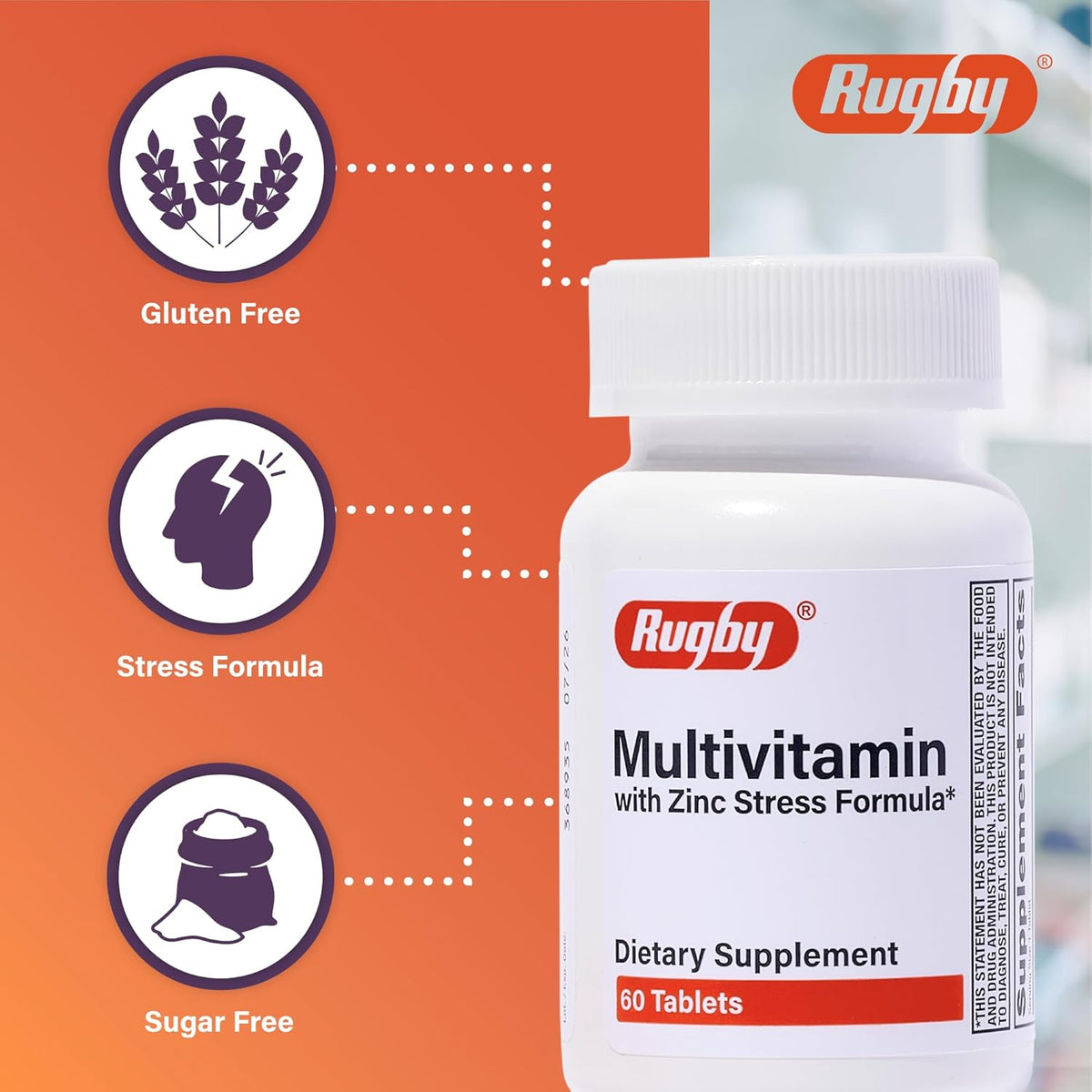 Rugby Multivitamin with Zinc Stress Formula - Food Supplement - 60 Tablets (1 Pack) - görsel 4