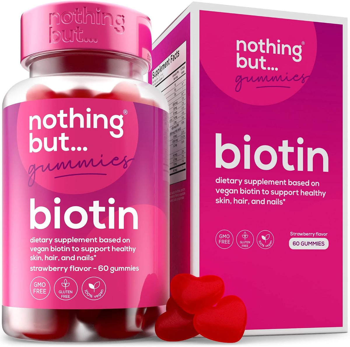 nothing BUT nutrition Biotin Gummies 5100 mcg with Folic Acid, Vitamins A, C, E & D - Hair, Skin, and Nails Support - 60 Gummies - görsel 1
