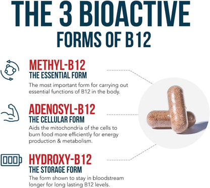 BioActive Vitamin B12 - 5000 µg with Methylfolate - 3 BioActive Forms - Vegan, Non-GM (60 Servings)