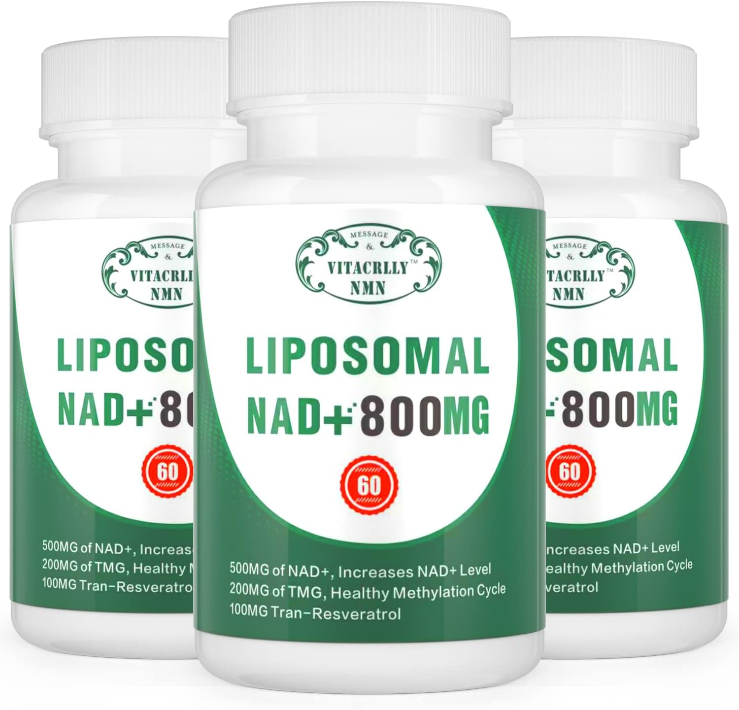 Liposomal NAD+ Plus (800mg Blend: 500mg NAD+, 200mg TMG, 100mg Resveratrol) – 180 Capsules (3-Pack) - görsel 1