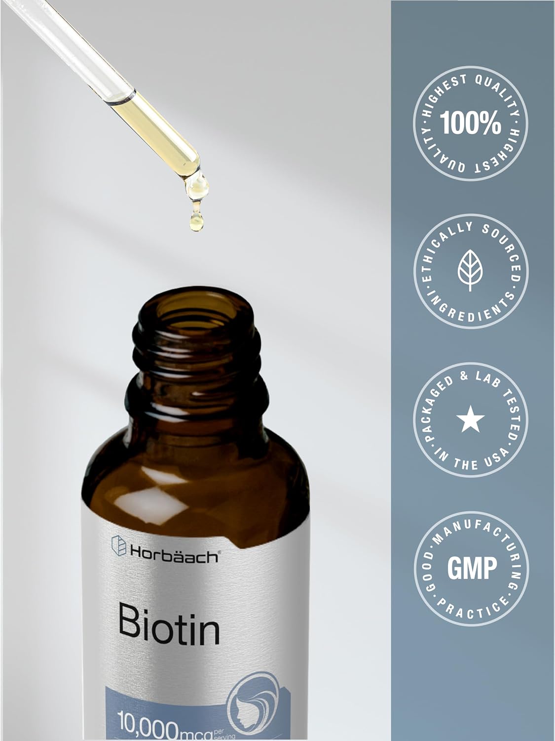 Horbäach Biotin Liquid Drops 10000mcg | 120 ml | Berry Flavour | Vegetarian, Non-GMO & Gluten-free Supplement - görsel 7
