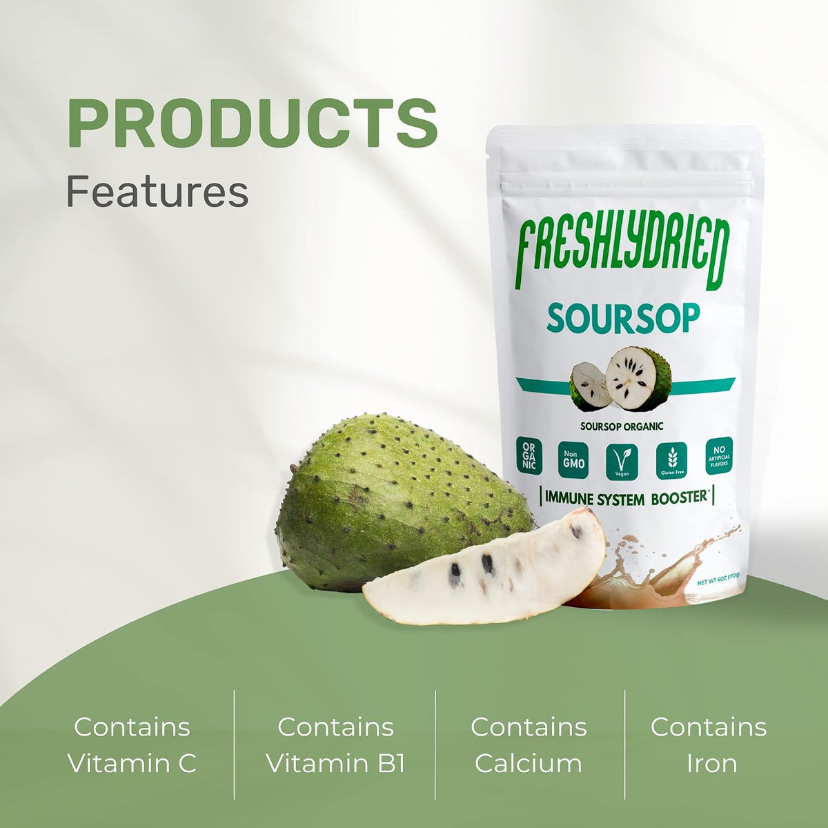 FreshlyDried Concentrated Soursop (Graviola) Powder – Immune Support with 40 Real Fruits – Non-GMO, Vegan – 170 g (17 Servings) - görsel 5