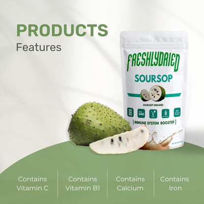 FreshlyDried Concentrated Soursop (Graviola) Powder – Immune Support with 40 Real Fruits – Non-GMO, Vegan – 170 g (17 Servings)