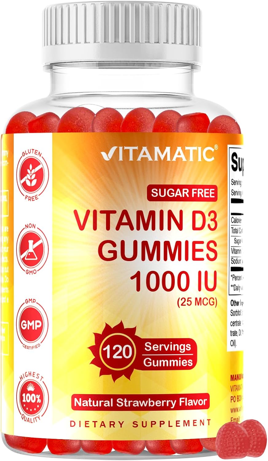 Vitamatic Sugar Free Vitamin D3 Gummies - 1000 IU - Pectin Based - Non-GMO - 120 Gummies - görsel 1