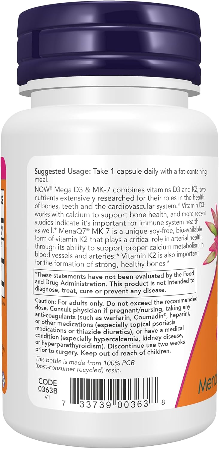 NOW Vitamin D-3 1000 IU with Vitamin K2, 90 Softgels - görsel 3