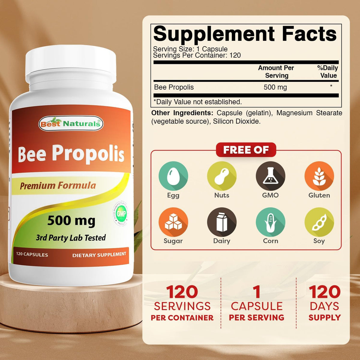 Best Naturals Bee Propolis 500 mg 120 Capsules - görsel 2