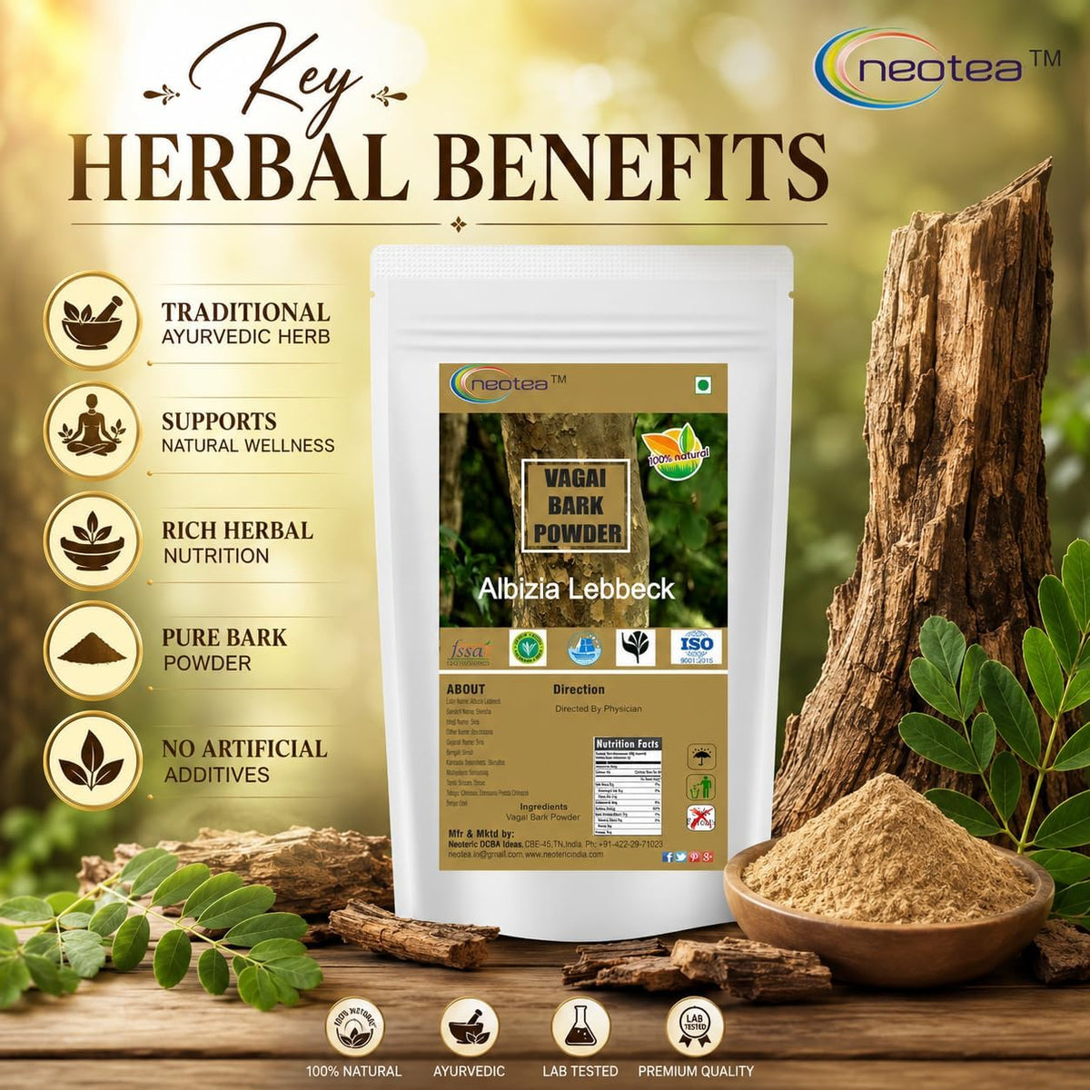 neotea Albizia Lebbeck (Vagai Bark) Powder, 1kg - görsel 4