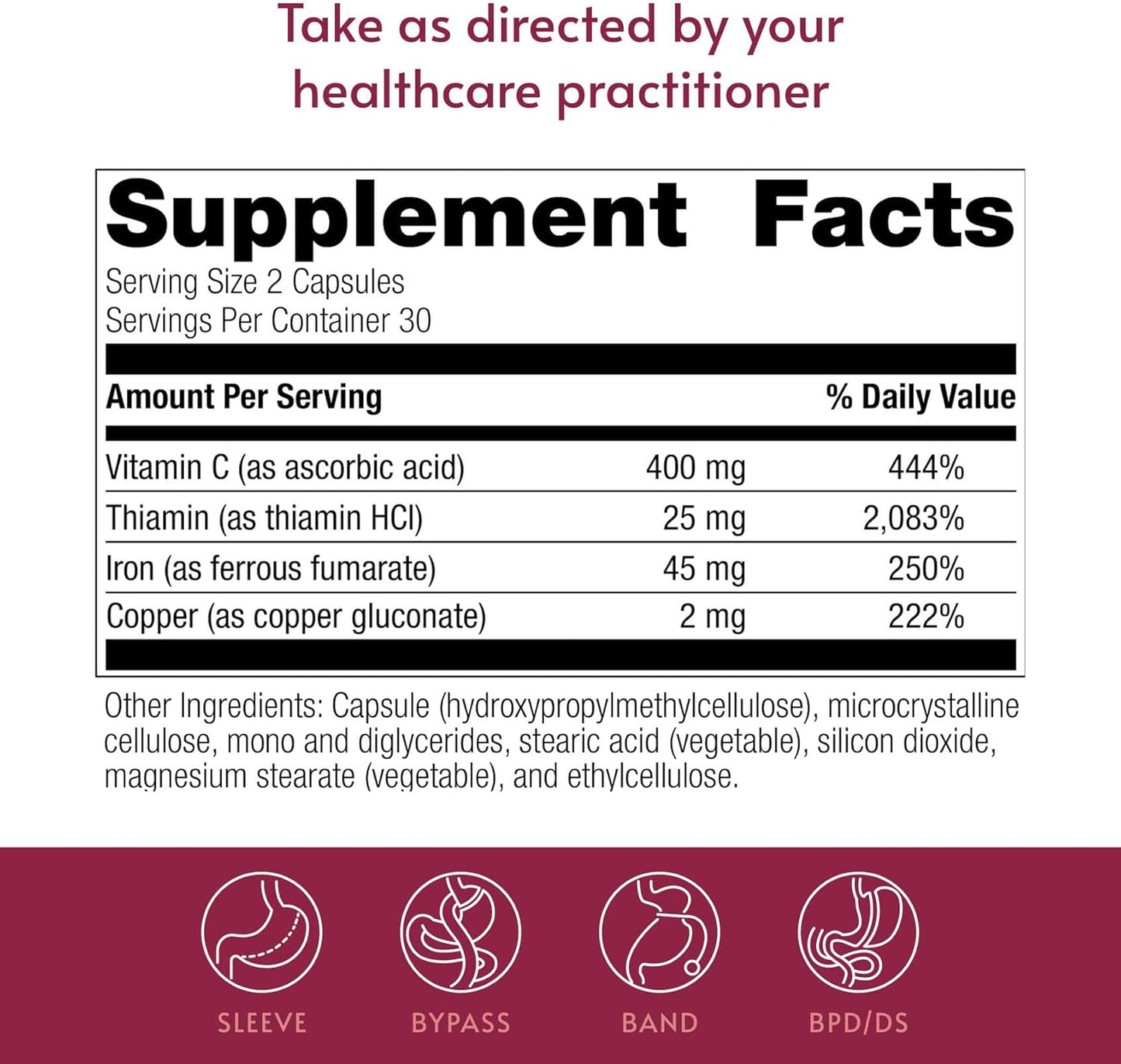Bariatric Advantage Iron 45 mg with Vitamin C, Thiamin and Copper - 60 Capsules - görsel 3