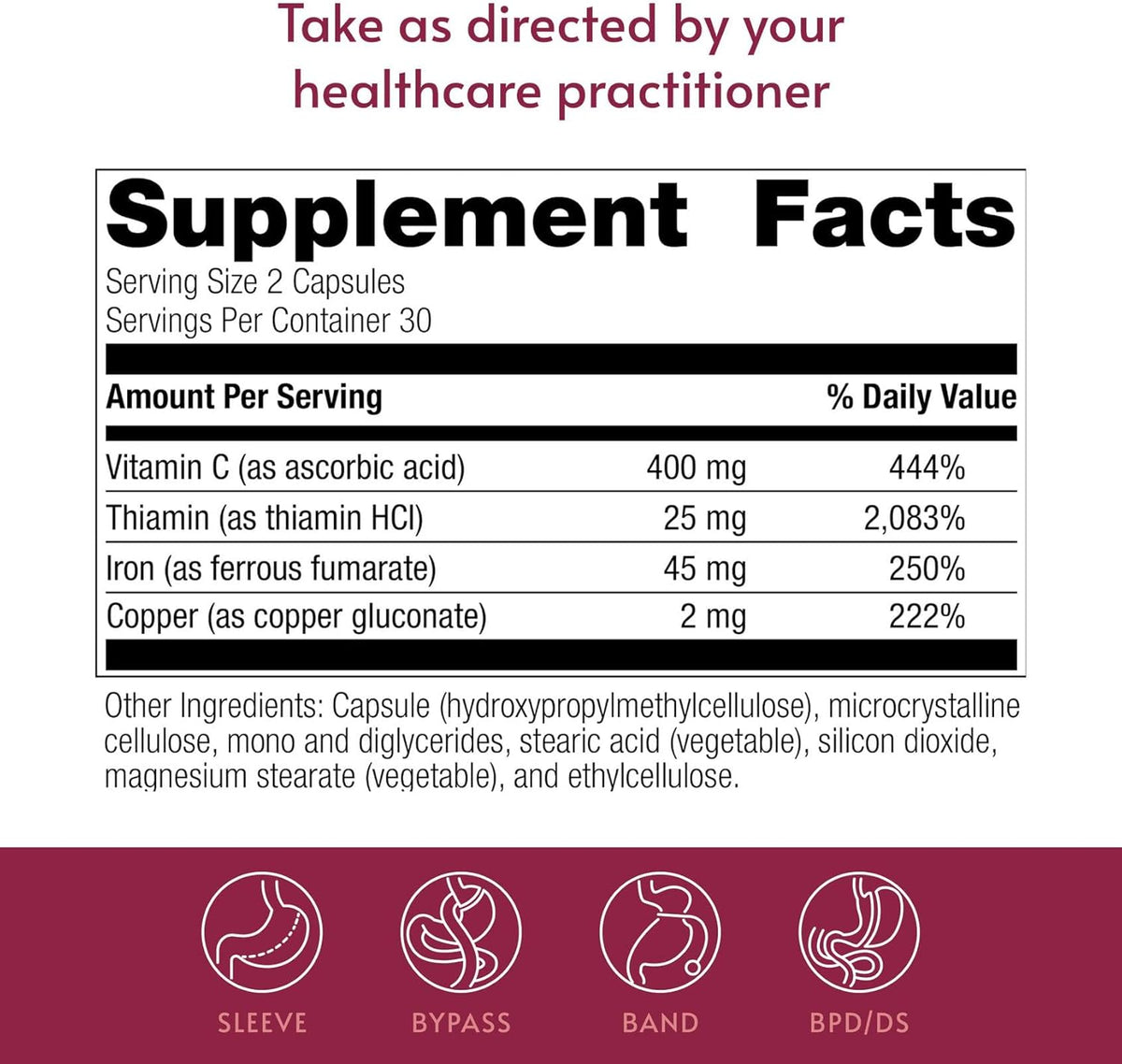 Bariatric Advantage Iron 45 mg with Vitamin C, Thiamin and Copper - 60 Capsules - görsel 3