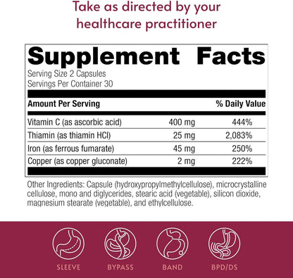 Bariatric Advantage Iron 45 mg with Vitamin C, Thiamin and Copper - 60 Capsules