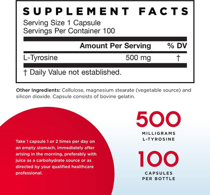 Jarrow Formulae L-Tyrosine 500 mg – 200 Capsules (Pack of 2)