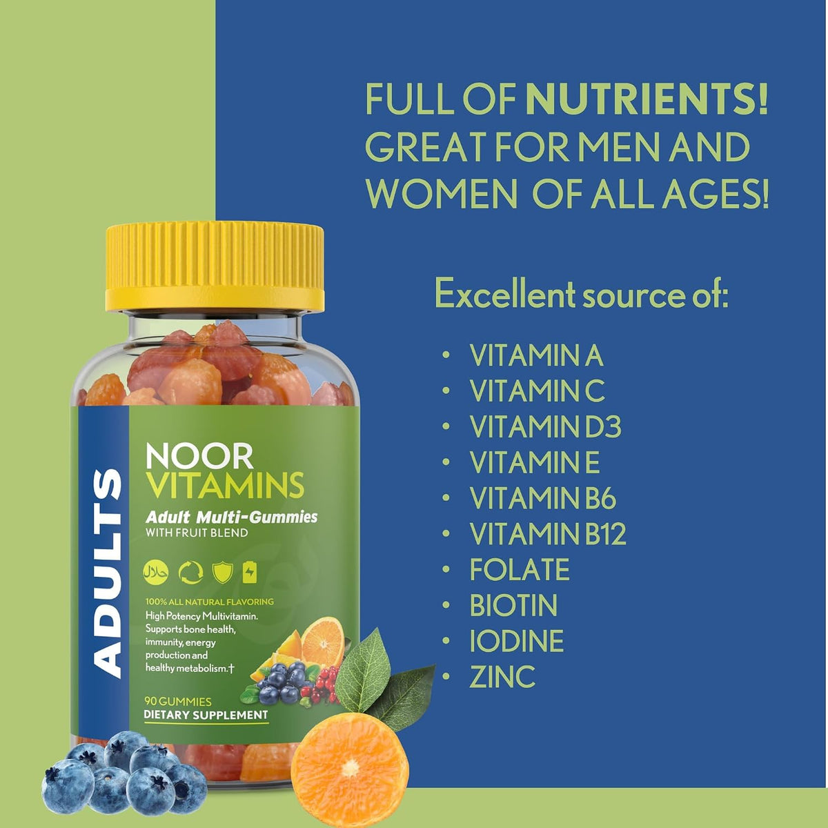 Noor Vitamins Halal Adult Multivitamin Gummy with Organic Fruit Blend – 90 Count - görsel 3