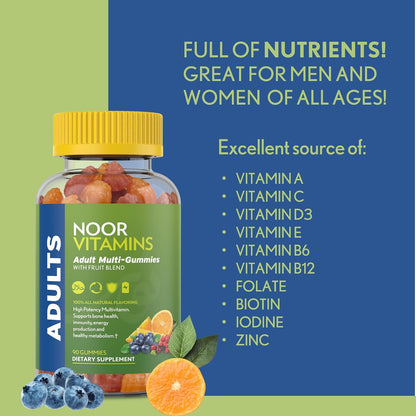 Noor Vitamins Halal Adult Multivitamin Gummy with Organic Fruit Blend – 90 Count