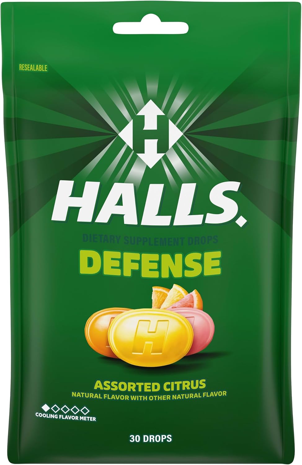 HALLS Defence Assorted Citrus Vitamin C Dietary Supplement Drops, 30 pack - görsel 1