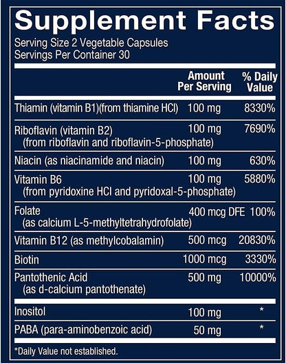 Vthrive Bioactive B-Complex Food Supplement – Active Coenzymes for Energy & Metabolism, 60 Capsules