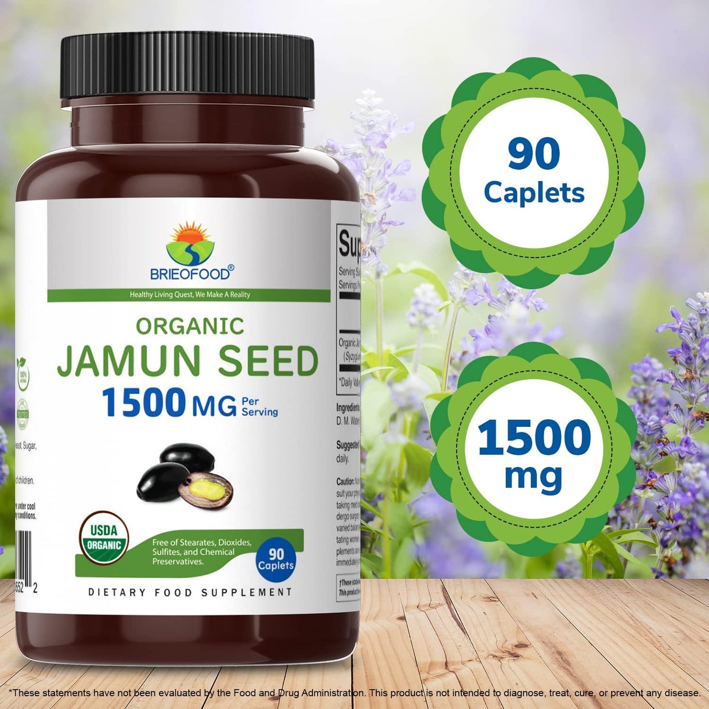 Brieofood Organic Jamun Seed 1500mg, 90 Vegetarian Tablets, Gluten-free - görsel 6