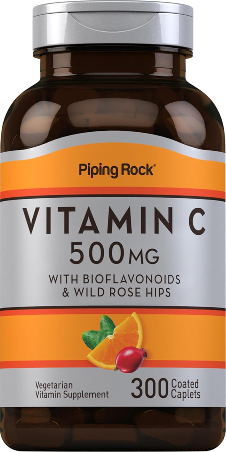 Piping Rock Vitamin C 500 mg with Rose Hips and Bioflavonoids, 300 Coated Caplets - görsel 1