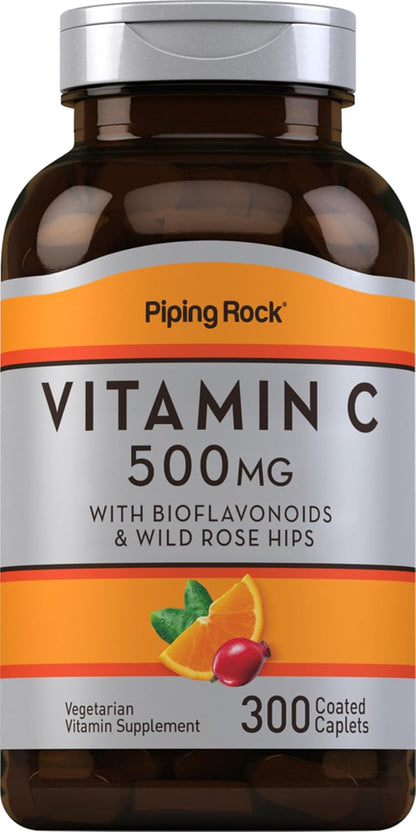 Piping Rock Vitamin C 500 mg with Rose Hips and Bioflavonoids, 300 Coated Caplets