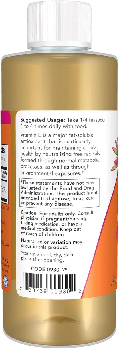 NOW Foods Natural Vitamin E-Oil (D-Alpha Tocopherol) with Mixed Tocopherols, 118 ml