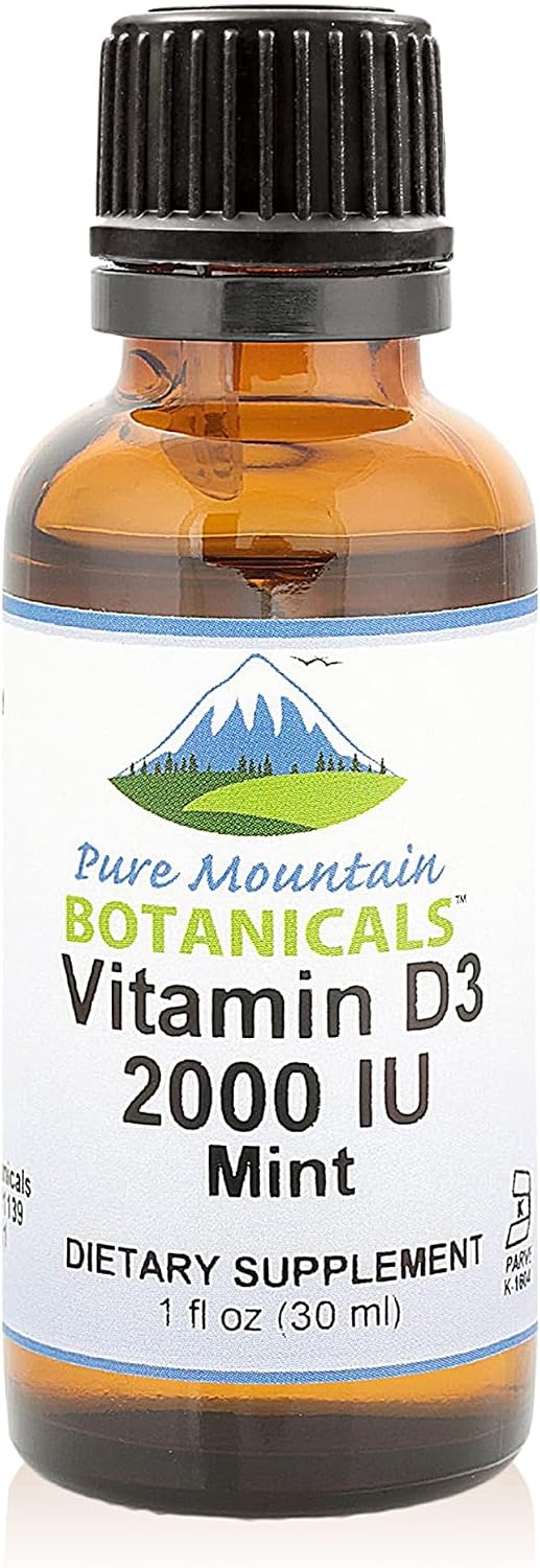 Pure Mountain Botanicals Liquid Vitamin D3 Drops - 2000 IU - Natural Mint Flavour - 30 ml - görsel 1