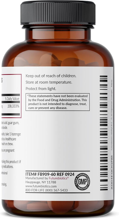 Futurebiotics Methyl B12 5000 mcg Vitamin B12 Methylcobalamin, Cherry Flavour, Non-GMO, 60 Vegetarian Lozenges