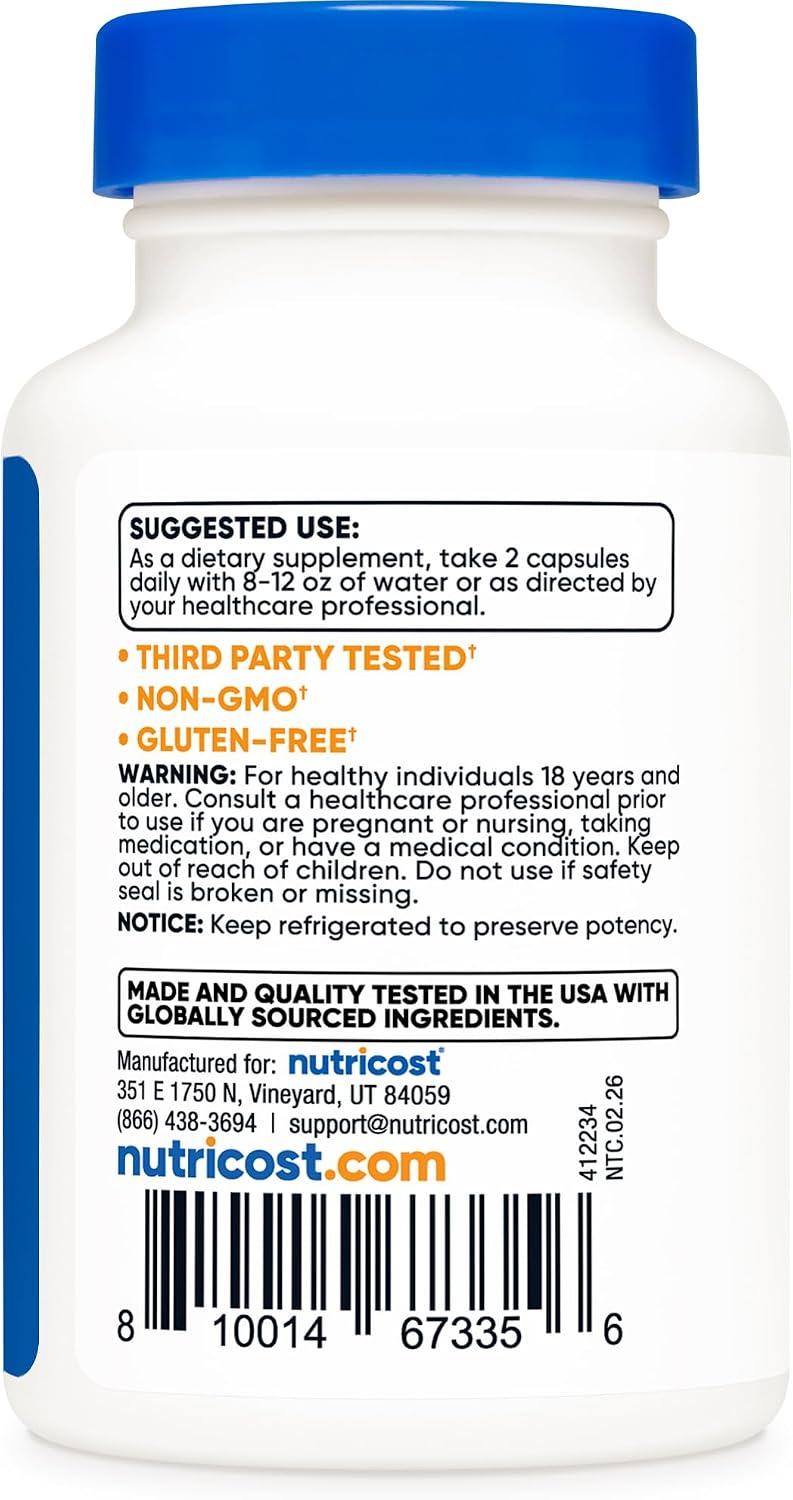 Nutricost NMN (Nicotinamide Mononucleotide) 500mg, 60 Capsules – Vegetarian Friendly, Gluten-free, Non-GMO - görsel 5